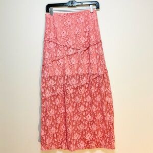 Vintage Maxi Elegant Pink Lace Women's Skirt W Under Cover Mini Skirt. Size S